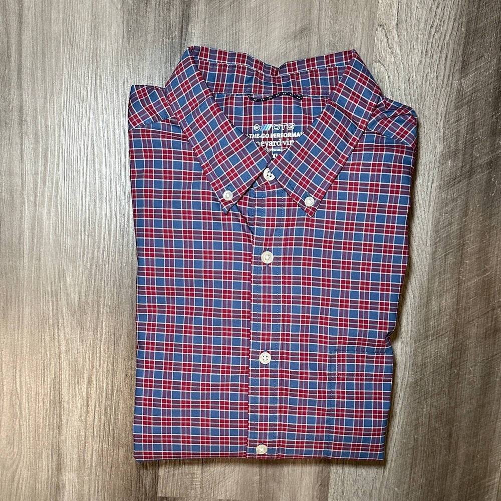 Vineyard Vines On the Go Performance Brrr Cotton Plaid Long Sleeve Button - XL